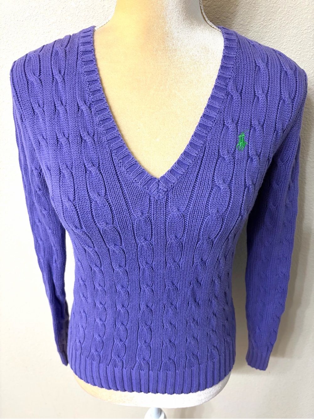 Ralph Lauren Sport Cotton V-Neck Cable Knit Sweater Medium - Picture 3 of 7